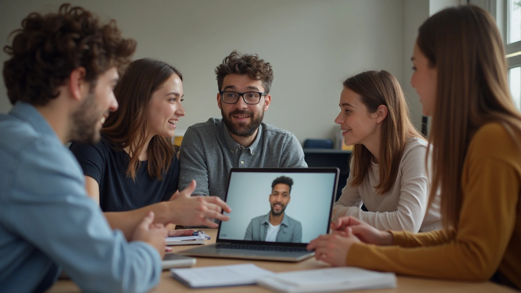 Diverse groep spreekt Nederlands tijdens groepsdiscussie in online les