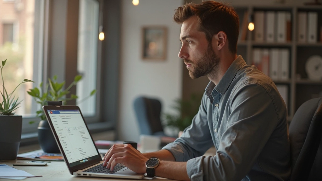 Volwassene werkt aan Nederlands taalvaardigheden met interactieve applicatie op laptop