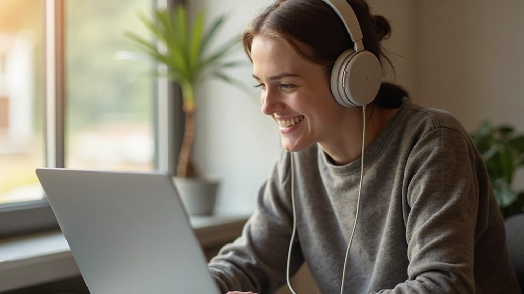 Studenten met koptelefoons volgen interactieve online luisteroefeningen voor Nederlands